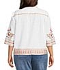 John Mark Plus Size Embroidered Floral Point Collar Short Sleeve Button-Front Blouse - Image 2
