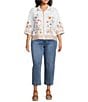 John Mark Plus Size Embroidered Floral Point Collar Short Sleeve Button-Front Blouse - Image 3