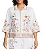 John Mark Plus Size Embroidered Floral Point Collar Short Sleeve Button-Front Blouse - Image 1