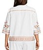 John Mark Plus Size Embroidered Floral Point Collar Short Sleeve Button-Front Blouse - Image 2