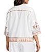 John Mark Plus Size Embroidered Floral Point Collar Short Sleeve Button-Front Blouse - Image 3