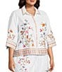 John Mark Plus Size Embroidered Floral Point Collar Short Sleeve Button-Front Blouse - Image 4
