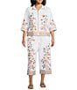 John Mark Plus Size Embroidered Floral Point Collar Short Sleeve Button-Front Blouse - Image 5