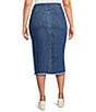 John Mark Plus Size Embroidered Front Slit Midi Denim Skirt, Color:Medium Denim - Image 2
