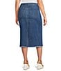 John Mark Plus Size Embroidered Front Slit Midi Denim Skirt, Color:Medium Denim - Image 4