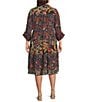John Mark Plus Size Embroidered Mixed Print Collared Y-Neck 3/4 Cinched Tie Sleeve Tiered A-Line Midi Dress, Color:Multi - Image 2