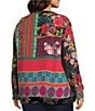 John Mark Plus Size Embroidered Mixed Print Split V-Neck Long Roll-Tab Sleeve Tassel Tie Tunic, Color:Multi - Image 4