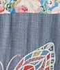 John Mark Plus Size Embroidered Multi Floral Point Collar Long Roll-Tab Sleeve Tie-Front Top, Color:Floral Multi - Image 4