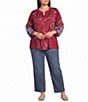 John Mark Plus Size Embroidered Multi Floral Round Split V-Neck 3/4 Sleeve Blouse - Image 3