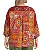 John Mark Plus Size Embroidered Multi Patch Split V-Neck 3/4 Sleeve Hi-Low Hem Tunic, Color:Dark Spice - Image 2