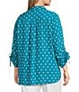 John Mark Plus Size Embroidered Polka Dot Cinch Tie Sleeve Button Front Tunic, Color:Peacock - Image 4