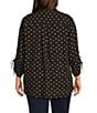 John Mark Plus Size Embroidered Polka Dot Cinch Tie Sleeve Button Front Tunic, Color:Black - Image 2