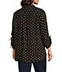 John Mark Plus Size Embroidered Polka Dot Cinch Tie Sleeve Button Front Tunic, Color:Black - Image 4