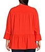 John Mark Plus Size Embroidered Split-Neck 3/4 Ruffle Flounce Sleeve Tunic, Color:Orange Crush - Image 2
