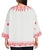 John Mark Plus Size Embroidered Split V-Neck 3/4 Sleeve Hi-Low Hem Tunic, Color:White - Image 2