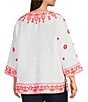 John Mark Plus Size Embroidered Split V-Neck 3/4 Sleeve Hi-Low Hem Tunic, Color:White - Image 4