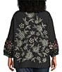 John Mark Plus Size Embroidered Split V-Neck 3/4 Tiered Sleeve Peasant Top, Color:Black - Image 2