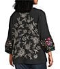 John Mark Plus Size Embroidered Split V-Neck 3/4 Tiered Sleeve Peasant Top, Color:Black - Image 4