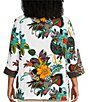 Color:White Multi - Image 2 - Plus Size Embroidered Tropical Floral Print Round Split Neck 3/4 Sleeve Tunic
