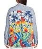 John Mark Plus Size Embroidered Yarn-Dye Stripe Wire Collar Long Roll-Tab Sleeve Button Front Shirt, Color:Blue Stripe - Image 3