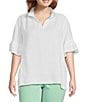 John Mark Plus Size Embroidery Wire Neck Elbow Length Sleeve Hi-Low Hem Tunic, Color:White - Image 1