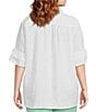 John Mark Plus Size Embroidery Wire Neck Elbow Length Sleeve Hi-Low Hem Tunic, Color:White - Image 2