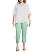 John Mark Plus Size Embroidery Wire Neck Elbow Length Sleeve Hi-Low Hem Tunic, Color:White - Image 3