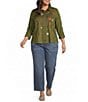 John Mark Plus Size Floral And Butterfly Point Collar Long Roll-Tab Sleeve Button Front Shirt - Image 3