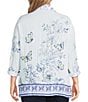 John Mark Plus Size Floral Butterfly Border Print Point Collar Long Roll-Tab Sleeve Button Front Blouse - Image 3