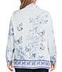 John Mark Plus Size Floral Butterfly Border Print Point Collar Long Roll-Tab Sleeve Button Front Blouse - Image 4