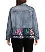John Mark Plus Size Floral Lace Denim Point Collar 3/4 Sleeve Button Front Peplum Jacket, Color:Denim - Image 2