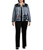 John Mark Plus Size Floral Lace Denim Point Collar 3/4 Sleeve Button Front Peplum Jacket, Color:Denim - Image 3