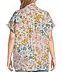 Color:Floral Multi - Image 2 - Plus Size Floral Multi Print Wire Collar Short Sleeve Button Front Camp Shirt