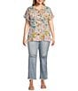 Color:Floral Multi - Image 3 - Plus Size Floral Multi Print Wire Collar Short Sleeve Button Front Camp Shirt