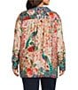 John Mark Plus Size Floral Multi Woven Point Collar Long Roll-Tab Sleeve Button Front Shirt, Color:Floral Multi - Image 2
