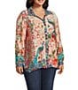 John Mark Plus Size Floral Multi Woven Point Collar Long Roll-Tab Sleeve Button Front Shirt, Color:Floral Multi - Image 4