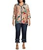 John Mark Plus Size Floral Multi Woven Point Collar Long Roll-Tab Sleeve Button Front Shirt, Color:Floral Multi - Image 6