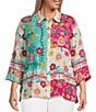 Color:Floral Multiple - Image 1 - Plus Size Floral Print Point Collar 3/4 Sleeve Button Front Tunic