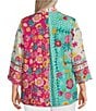 Color:Floral Multiple - Image 2 - Plus Size Floral Print Point Collar 3/4 Sleeve Button Front Tunic
