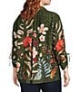 John Mark Plus Size Floral Print Wire Collar 3/4 Cinched Tie Sleeve Button Front Shirt, Color:Dark Olive - Image 4