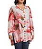 John Mark Plus Size Floral Wire Collar Long Roll-Tab Sleeve Hi-Low Hem Button-Front Tunic, Color:Pink Floral - Image 3