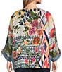 John Mark Plus Size Geometric Floral Border Print Wool Blend Scoop Neck 3/4 Cinched Tie Sleeve Tunic, Color:Multi - Image 2