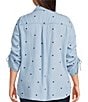 John Mark Plus Size Heart Embroidered Point Collar 3/4 Cinched Tie Sleeve Button Front Blouse - Image 2