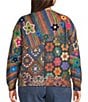 John Mark Plus Size Knit Allover Print V-Neck Long Sleeve Button Front Cardigan - Image 2