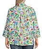 Color:Floral Multiple - Image 2 - Plus Size Linen Floral Print Point Collar 3/4 Sleeve Button Front Tunic