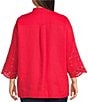 John Mark Plus Size Linen Wire Collar 3/4 Embroidered Eyelet Scallop Sleeve Button Front Shirt, Color:Vivid Red - Image 2
