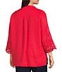 John Mark Plus Size Linen Wire Collar 3/4 Embroidered Eyelet Scallop Sleeve Button Front Shirt, Color:Vivid Red - Image 4