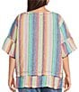 John Mark Plus Size Linen Yarn-Dye Stripe Scoop Neck Short Flounce Sleeve Top - Image 2