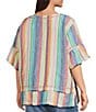John Mark Plus Size Linen Yarn-Dye Stripe Scoop Neck Short Flounce Sleeve Top - Image 4