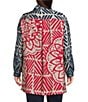 John Mark Plus Size Medallion Abstract Print Point Collar Long Roll-Tab Sleeve Button-Front Tunic, Color:Blue Print - Image 2